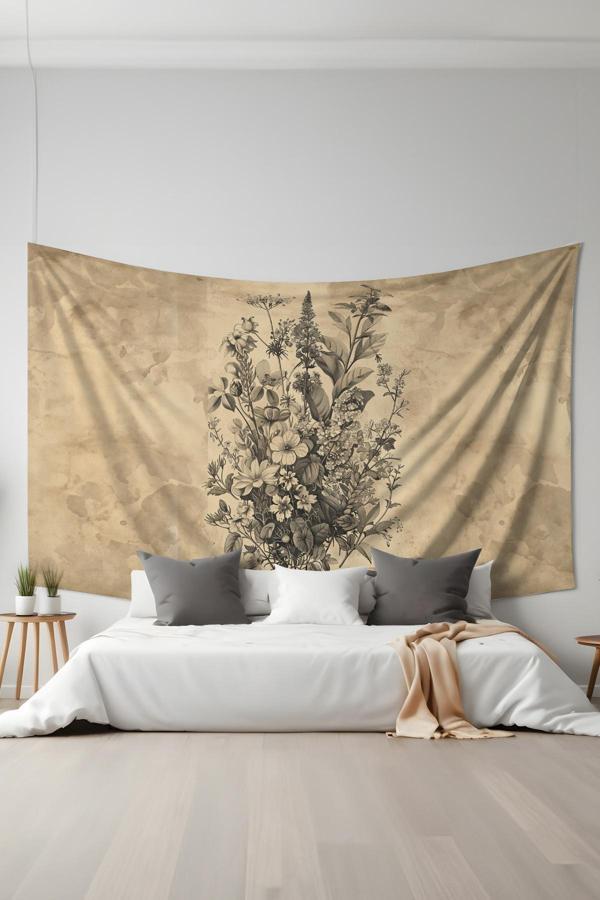 Moud'S Vintage Çiçek Demeti Desenli Duvar Halısı Duvar Örtüsü Tapestry Süet Dokulu Kumaş - Image 1