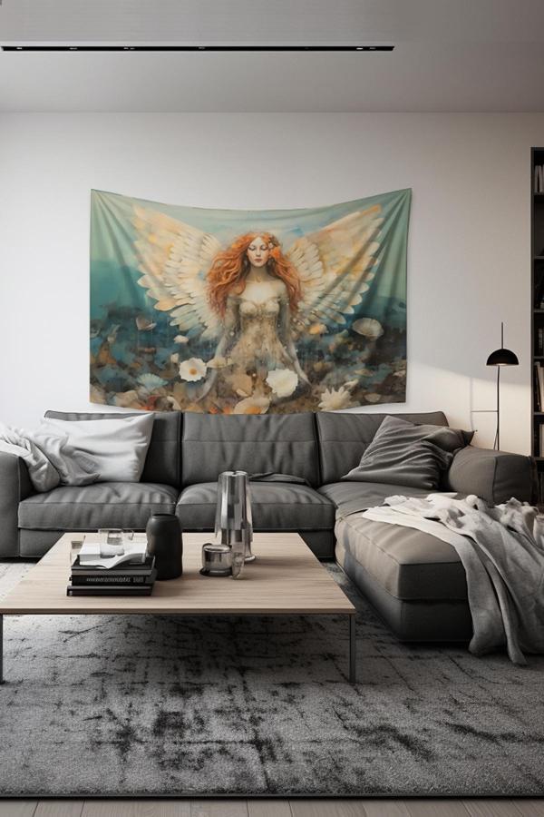 Moud'S Melek Bahçesi Desenli Duvar Halısı Duvar Örtüsü Tapestry Süet Dokulu Kumaş - Image 1