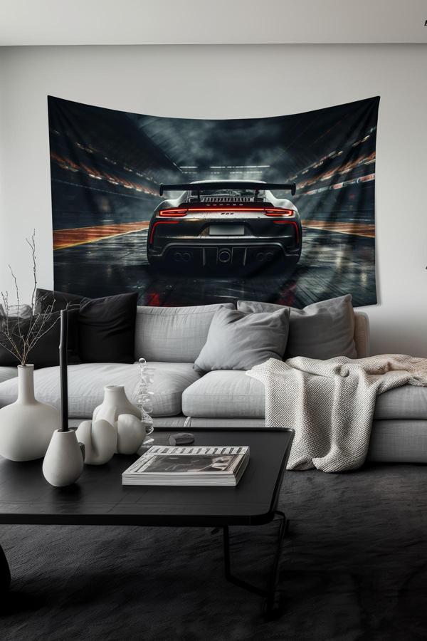 Moud'S Yarış Pisti Araba Desenli Duvar Halısı Duvar Örtüsü Tapestry Süet Dokulu Kumaş - Image 1