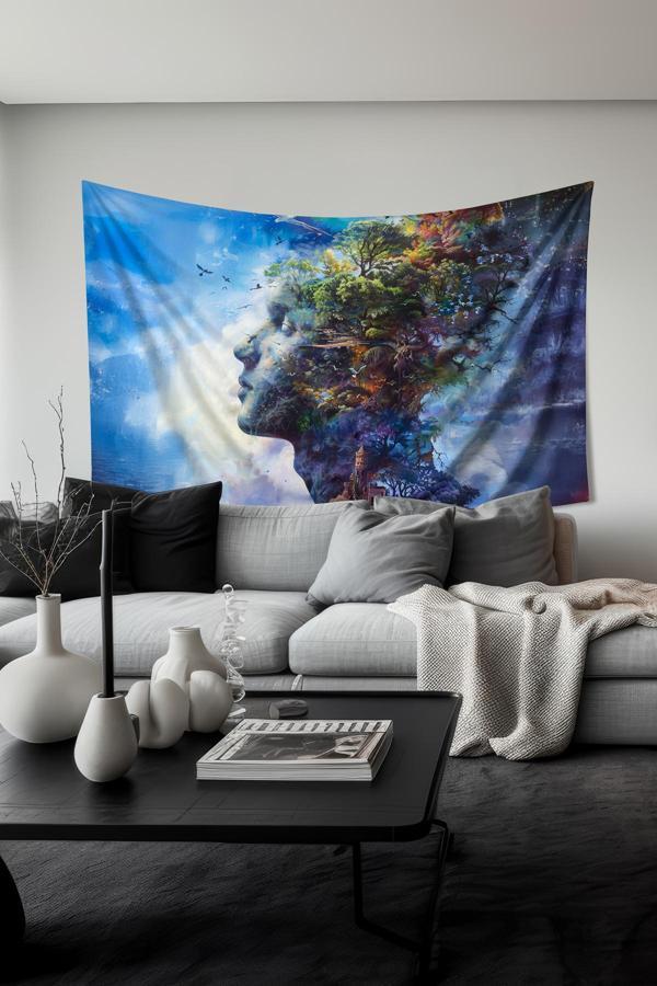 Moud'S Doğanın Yüzü Desenli Duvar Halısı Duvar Örtüsü Tapestry Süet Dokulu Kumaş - Image 1
