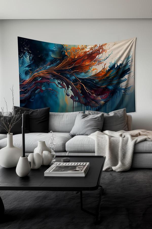 Moud'S Dalgaların Dansı Desenli Duvar Halısı Duvar Örtüsü Tapestry Süet Dokulu Kumaş - Image 1