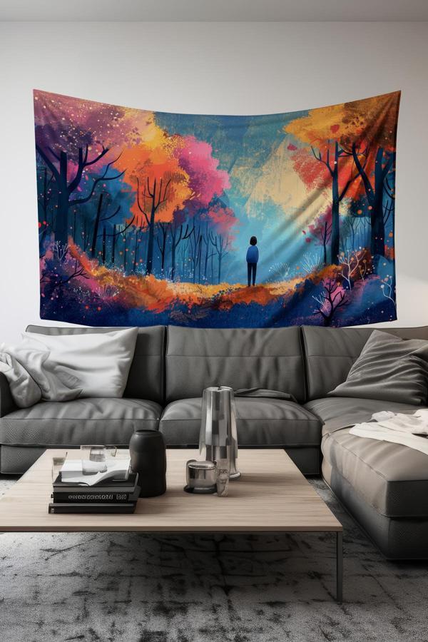 Moud'S Büyülü Orman Desenli Duvar Halısı Duvar Örtüsü Tapestry Süet Dokulu Kumaş - Image 1