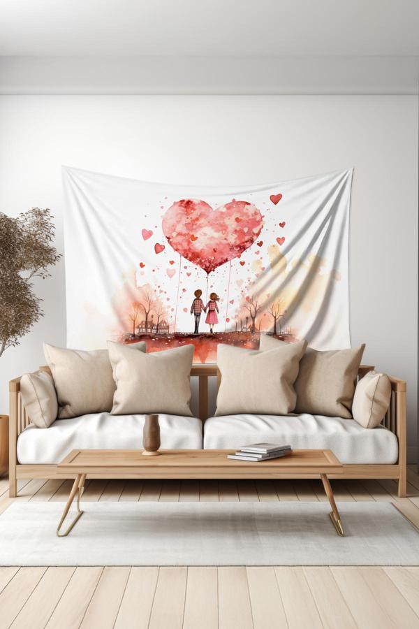 Moud'S Aşkın Büyüsü Desenli Duvar Halısı Duvar Örtüsü Tapestry Süet Dokulu Kumaş - Image 1