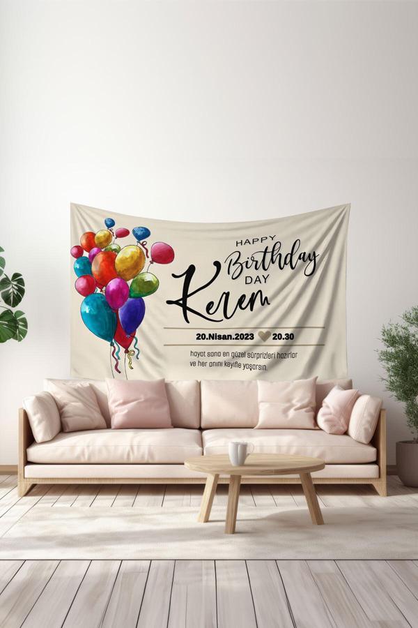 Moud'S Kişiye Özel Doğum Günü Duvar Halısı, Happy Birthday Duvar Örtüsü, Doğum Günü Arka Fon - Image 1
