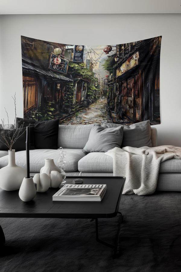 Moud'S Kore Sokakları Desenli Duvar Halısı Duvar Örtüsü Tapestry Süet Dokulu Kumaş - Image 1