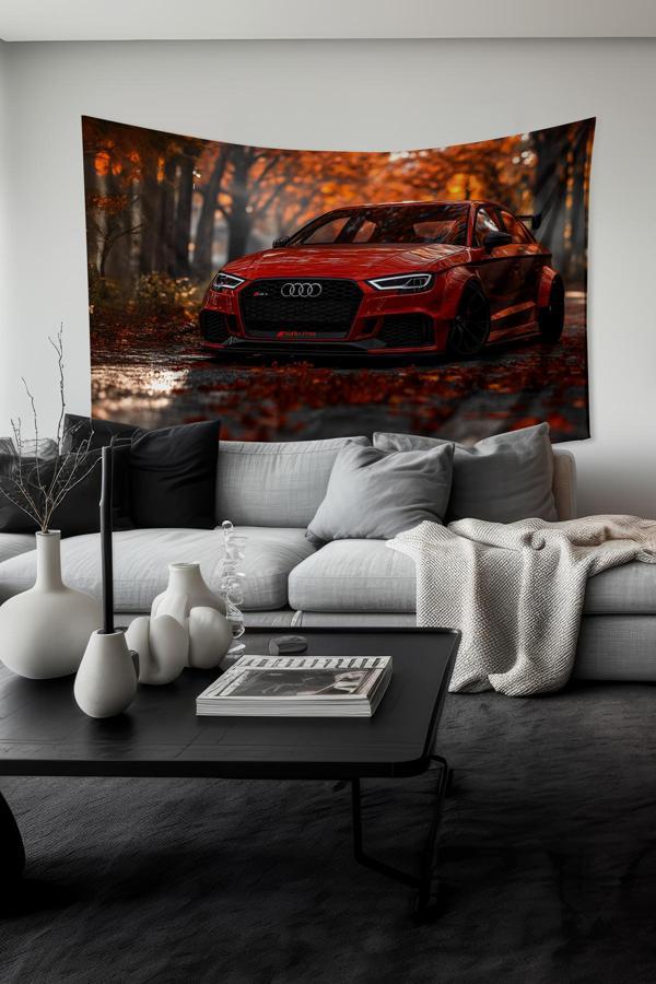 Moud'S Sonbahar Kırmızı Araba Desenli Duvar Halısı Duvar Örtüsü Tapestry Süet Dokulu Kumaş - Image 1