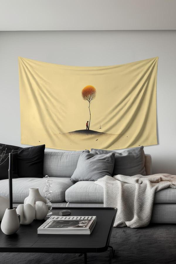 Moud'S Yalnızlık Ağacı Desenli Duvar Halısı Duvar Örtüsü Tapestry Süet Dokulu Kumaş - Image 1
