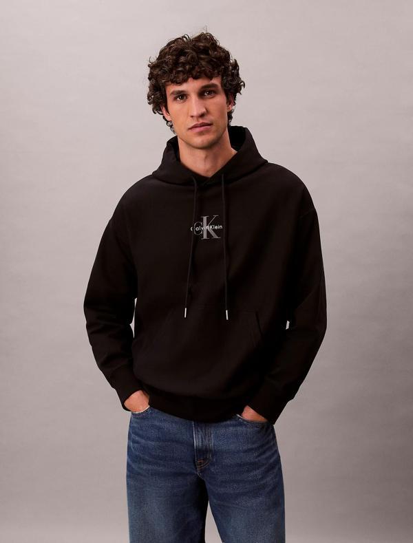 Calvin Klein Jeans Premium Penye Mikro Monologolu Kapüşonlu Erkek Siyah Sweatshirt LV04RC281G-UB1 - Image 1