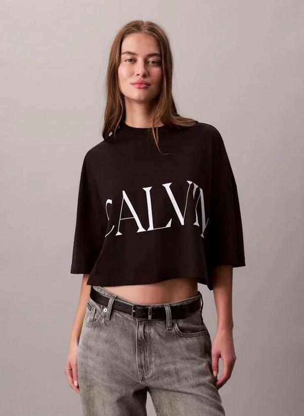 Calvin Klein Jeans Calvin Klein Kısa Grafik Baskılı Kısa Kollu Kadın Siyah T-shirt LV047D206G-UB1 - Image 1