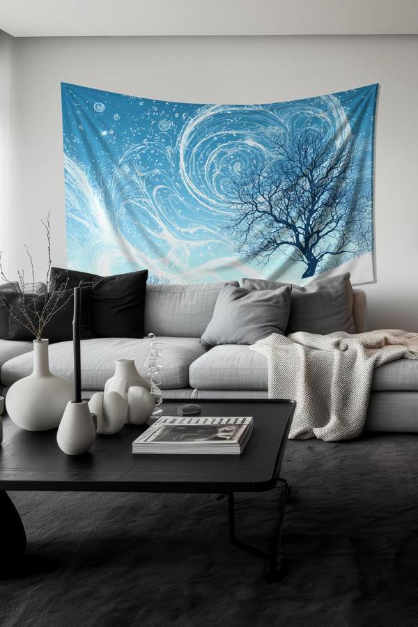 Moud'S Kış Fırtınası Desenli Duvar Halısı Duvar Örtüsü Tapestry Süet Dokulu Kumaş - Image 1