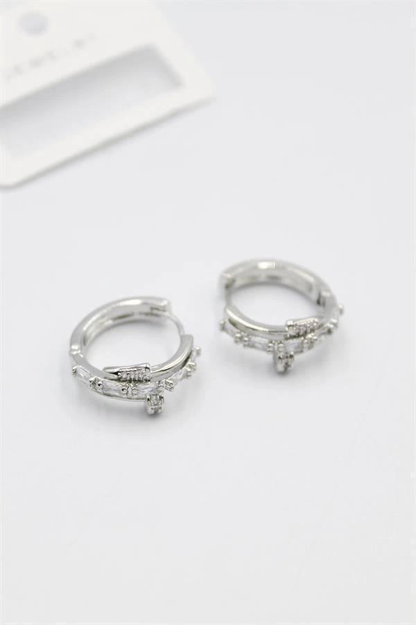 Taşlı Çivi Küpe - Gümüş - Image 1