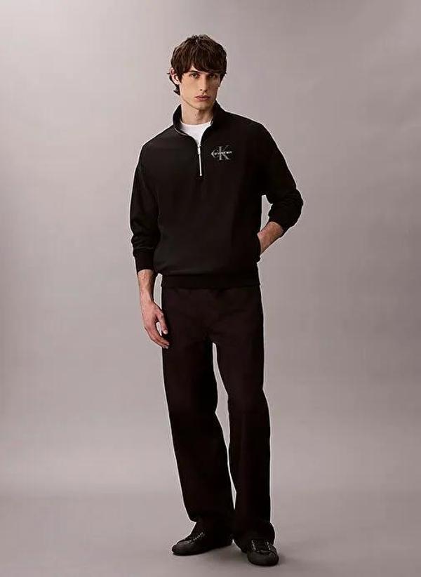 Calvin Klein Jeans Uzun Kollu Premium Penye Mikro Monologolu Erkek Siyah Sweatshirt LV04RD236G-UB1 - Image 1
