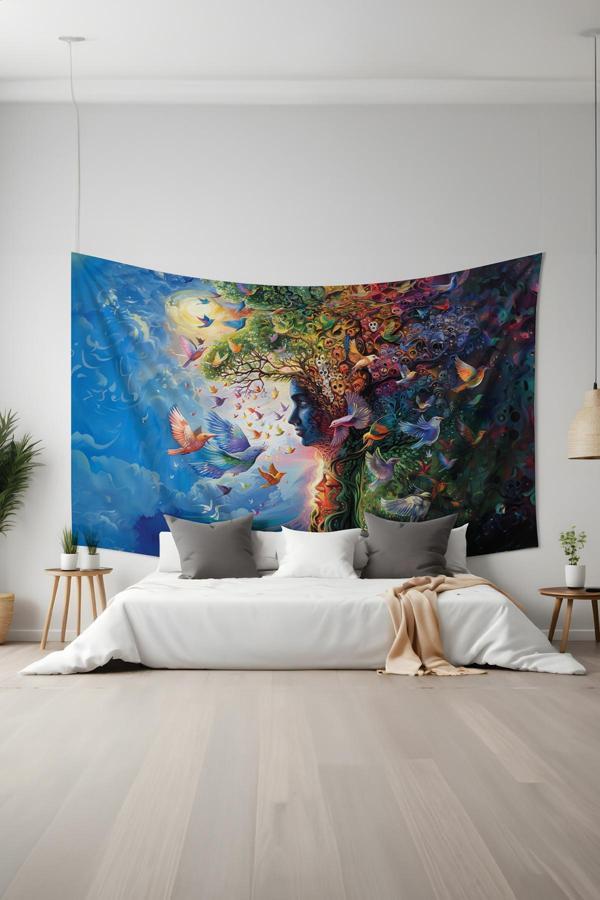Moud'S Doğanın Renkli Rüyası Desenli Duvar Halısı Duvar Örtüsü Tapestry Süet Dokulu Kumaş - Image 1