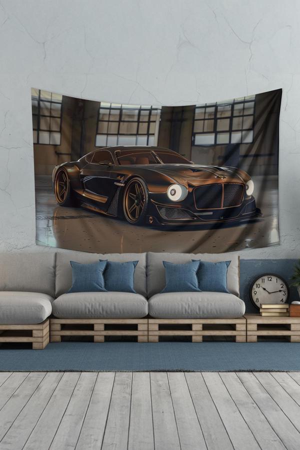 Moud'S Klas Spor Araba Desenli Duvar Halısı Duvar Örtüsü Tapestry Süet Dokulu Kumaş - Image 1