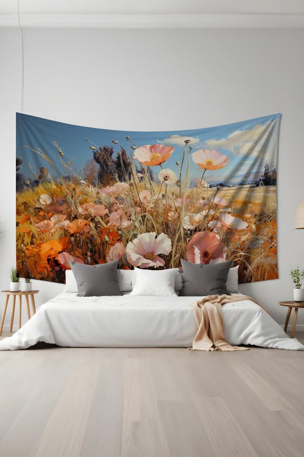 Moud'S Çiçek Bahçesi Desenli Duvar Halısı Duvar Örtüsü Tapestry Süet Dokulu Kumaş - Image 1
