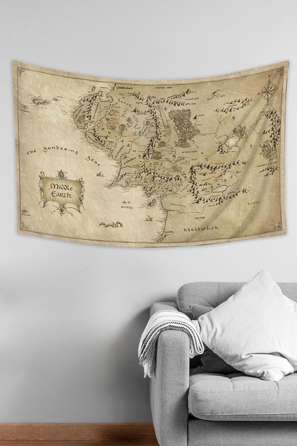 Moud'S Yüzüklerin Efendisi Orta Dünya Haritası Desenli Duvar Örtüsü Duvar Halısı Tapestry Süet Dokulu Kumaş - Image 1