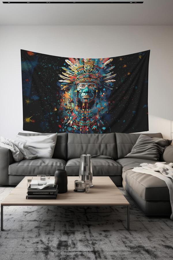 Moud'S Renkli Kızılderili Desenli Duvar Halısı Duvar Örtüsü Tapestry Süet Dokulu Kumaş - Image 1