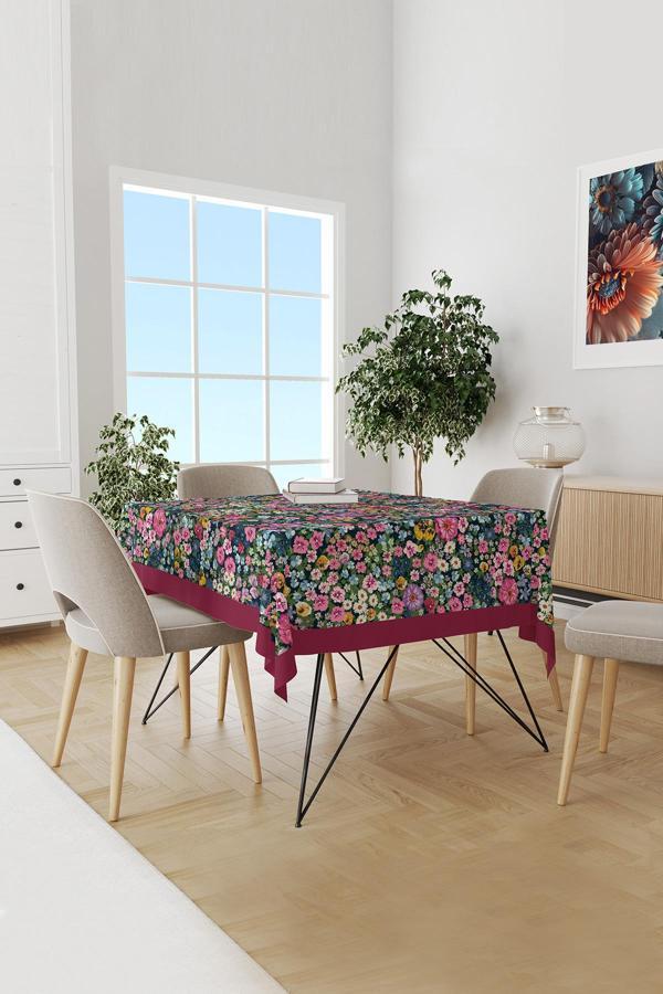 Moud'S Violet Desenli Yuvarlak Süet Dertsiz Masa Örtüsü - Image 1