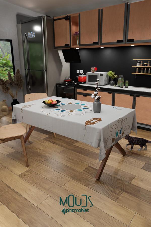 Moud'S Ramazan Beşgen Desenli Süet Kumaş Dertsiz Masa Örtüsü Kare Ve Dikdörtgen Ramadan - Image 1