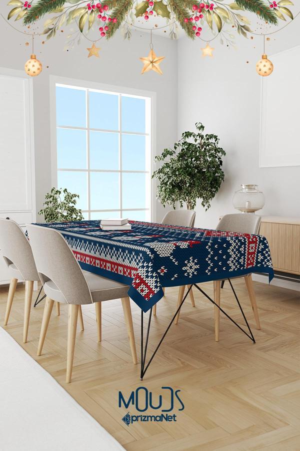 Moud'S Kardan Adam Yılbaşı Kazağı Desenli Süet Dertsiz Masa Örtüsü - Image 1