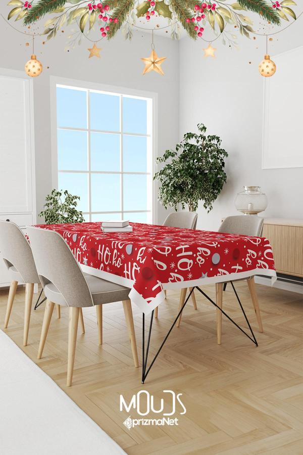 Moud'S Ho Ho Ho Yılbaşı Desenli Süet Dertsiz Masa Örtüsü - Image 1