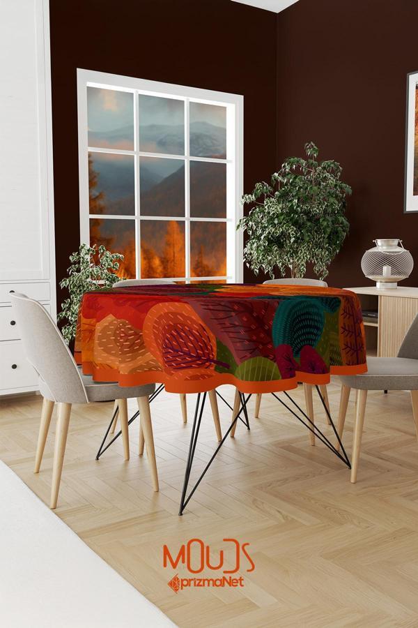 Moud'S Fall Desenli Yuvarlak Masa Örtüsü Dertsiz Süet Dokulu Kumaş - Image 1