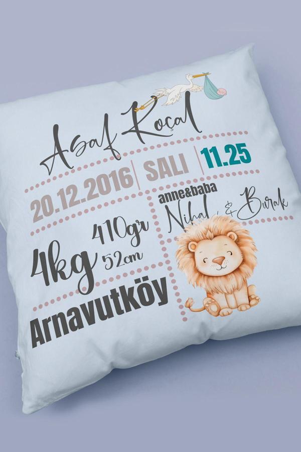 Moud'S Kişiye Özel Bebek Doğum Bilgileri Kırlent, Doğum Kartı Yastık Kılıfı, Yenidoğan Kırlent Kılıfı - Image 1