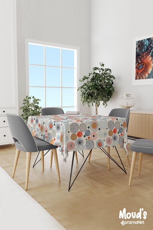 Moud'S Japanese Round Çiçek Desenli Süet Dertsiz Masa Örtüsü - Image 1