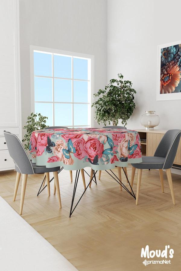 Moud'S Classic Pattern 3 Desenli Yuvarlak Süet Dertsiz Masa Örtüsü - Image 1