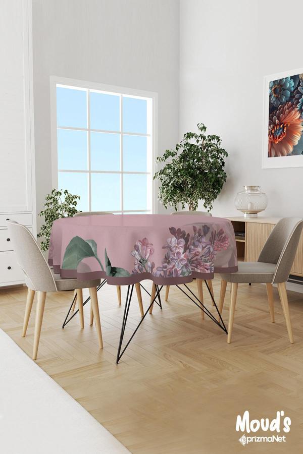 Moud'S Eski Çiçek 3 Desenli Yuvarlak Süet Dertsiz Masa Örtüsü - Image 1