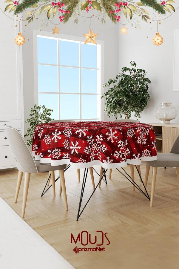Moud'S Pötikare Kar Taneleri Yılbaşı Desenli Yuvarlak Süet Dertsiz Masa Örtüsü - Image 1