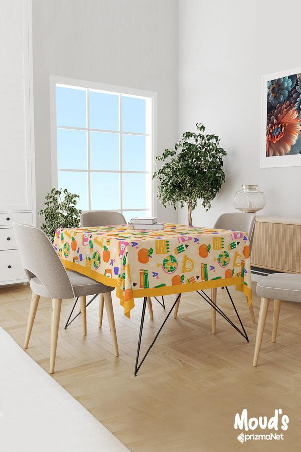 Moud'S Turuncu Defter Okul Desenli Süet Dertsiz Masa Örtüsü - Image 1