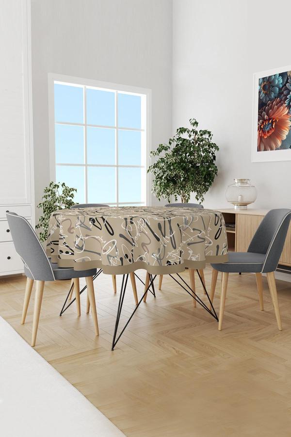 Moud'S Imza Desenli Yuvarlak Süet Dertsiz Masa Örtüsü - Image 1