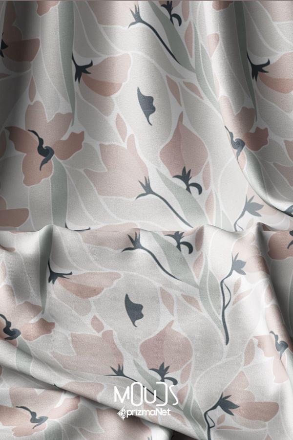 Moud'S Mirror Flowers Desenli Dijital Baskılı Kumaş Süetimsi Doku En 155Cm Kms-97 - Image 1