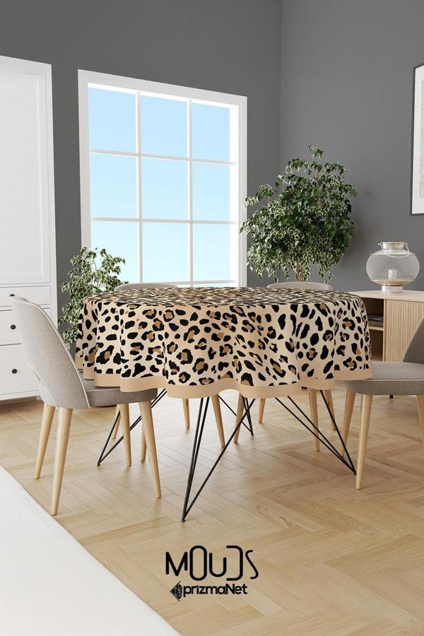 Moud'S Leopar Desenli Yuvarlak Masa Örtüsü Dertsiz Süet Dokulu Kumaş - Image 1
