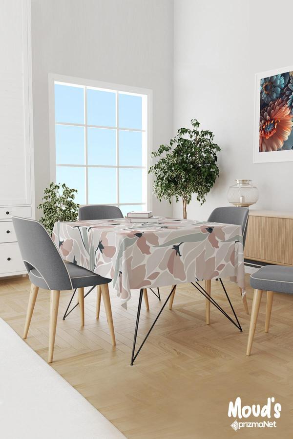 Moud'S Mirror Flowers Çiçek Desenli Süet Dertsiz Masa Örtüsü - Image 1