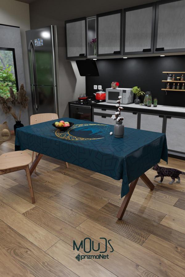 Moud'S Ramazan Ay Ve Camii Silüet Desenli Süet Kumaş Dertsiz Masa Örtüsü Kare Ve Dikdörtgen Ramadan - Image 1