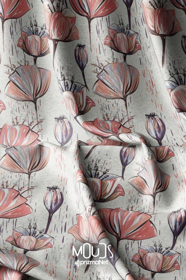 Moud'S Poppy Flower Desenli Dijital Baskılı Kumaş Süetimsi Doku En 155Cm Kms-47 - Image 1