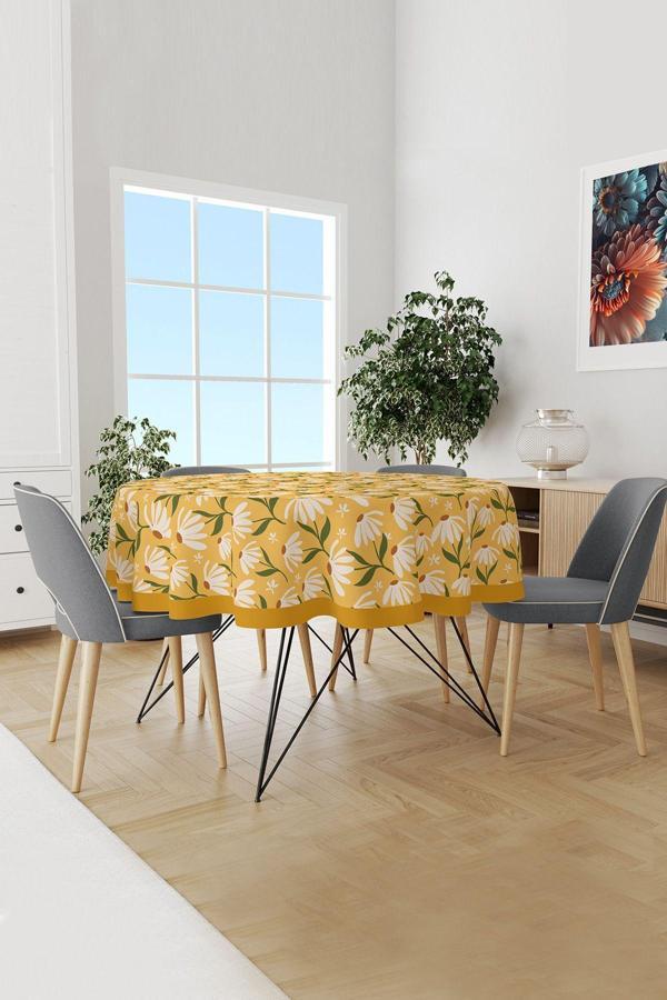 Moud'S Papatya 2 Desenli Yuvarlak Süet Dertsiz Masa Örtüsü - Image 1