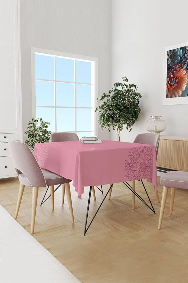 Moud'S Pembe Pastel Çizgi Desenli Süet Dertsiz Masa Örtüsü - Image 1