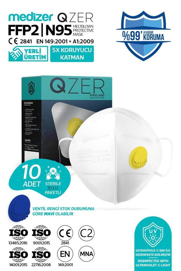 Medizer Qzer Beyaz 5 Katlı Ventilli Ffp2 Nr Toz Maskesi 10 Adet - Image 1