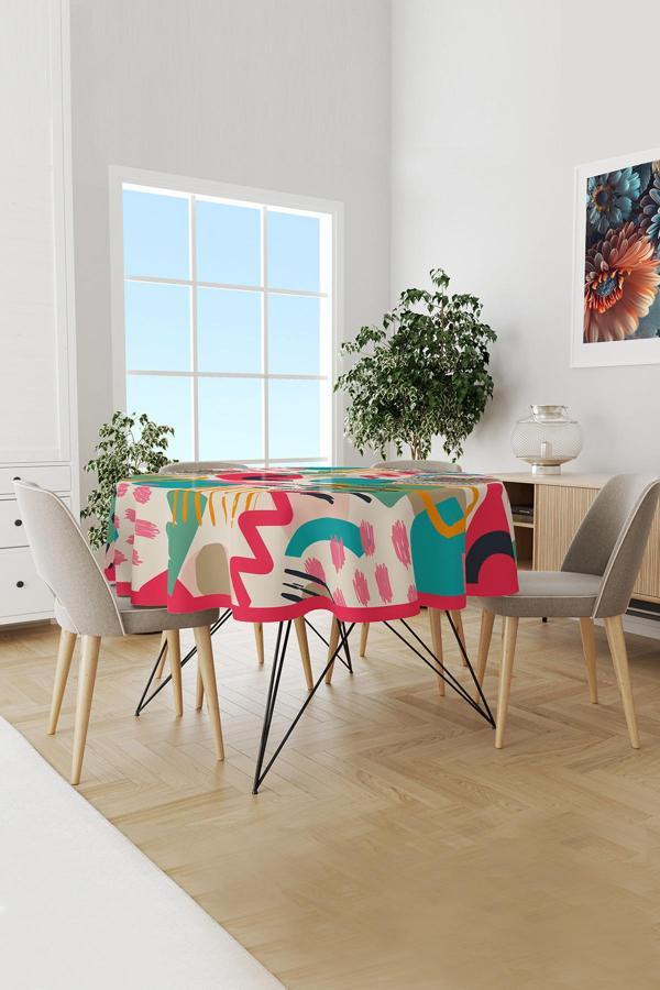 Moud'S Artboard 1 Desenli Yuvarlak Süet Dertsiz Masa Örtüsü - Image 1