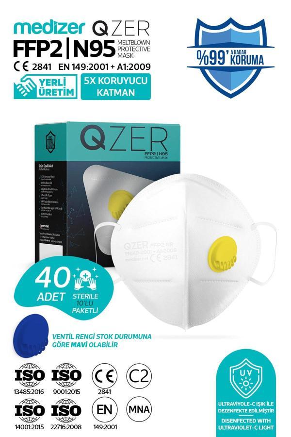 Medizer Qzer Beyaz 5 Katlı Ventilli Ffp2 Nr Toz Maskesi 40 Adet - Image 1