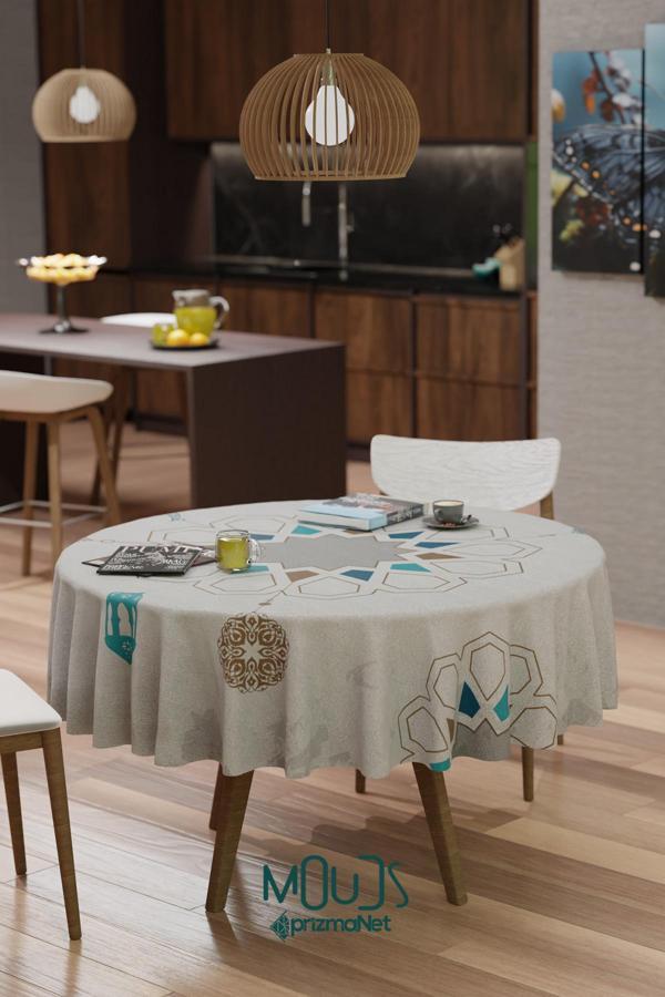 Moud'S Ramazan Beşgen Desenli Süet Kumaş Dertsiz Yuvarlak Masa Örtüsü Ramadan - Image 1
