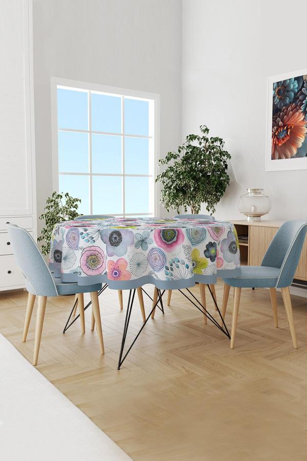 Moud'S Su Çiçeği Desenli Yuvarlak Süet Dertsiz Masa Örtüsü - Image 1