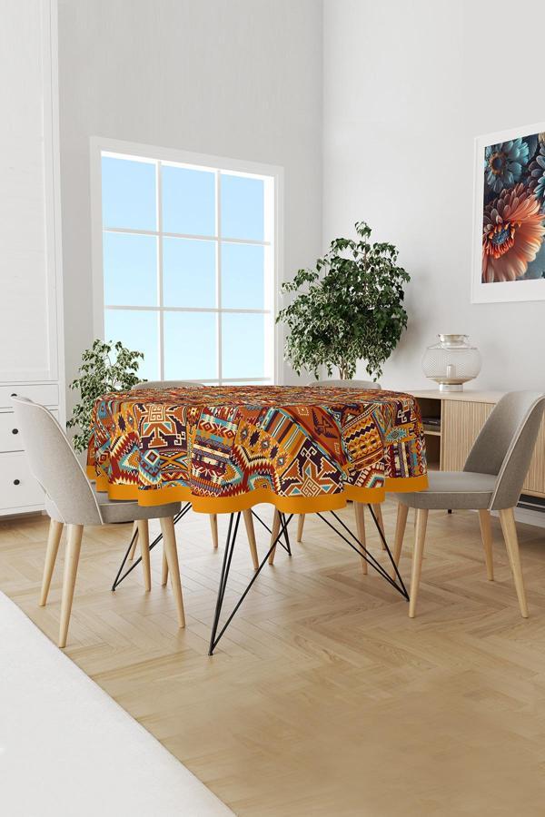 Moud'S Etnik Kilim Desenli Yuvarlak Süet Dertsiz Masa Örtüsü - Image 1