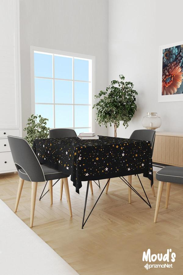 Moud'S Siyah Yıldız Desenli Süet Dertsiz Masa Örtüsü - Image 1