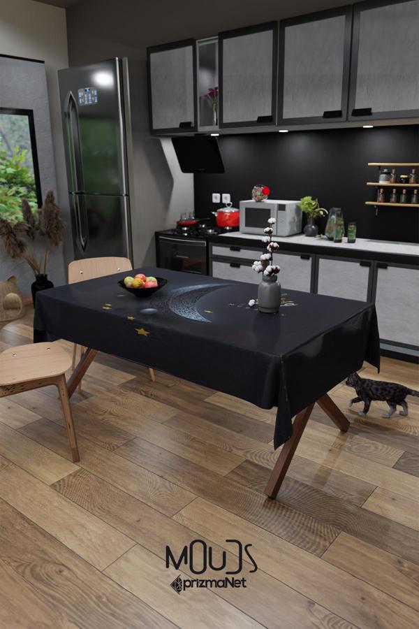 Moud'S Lacivert Ramazan Ayı Desenli Süet Kumaş Dertsiz Masa Örtüsü Kare Ve Dikdörtgen Ramadan - Image 1