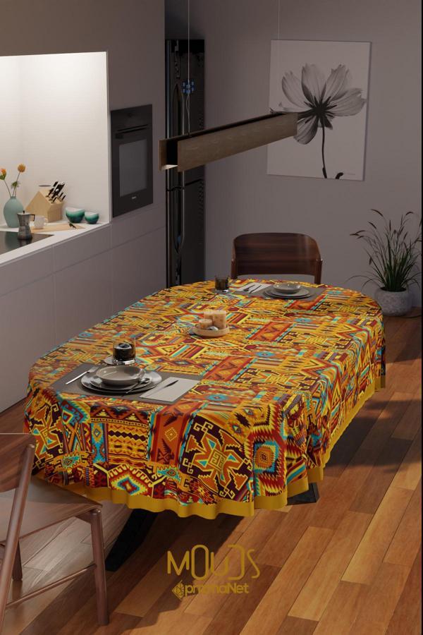 Moud'S Etnik Kilim Desenli Süet Kumaş Dertsiz Oval Masa Örtüsü - Image 1