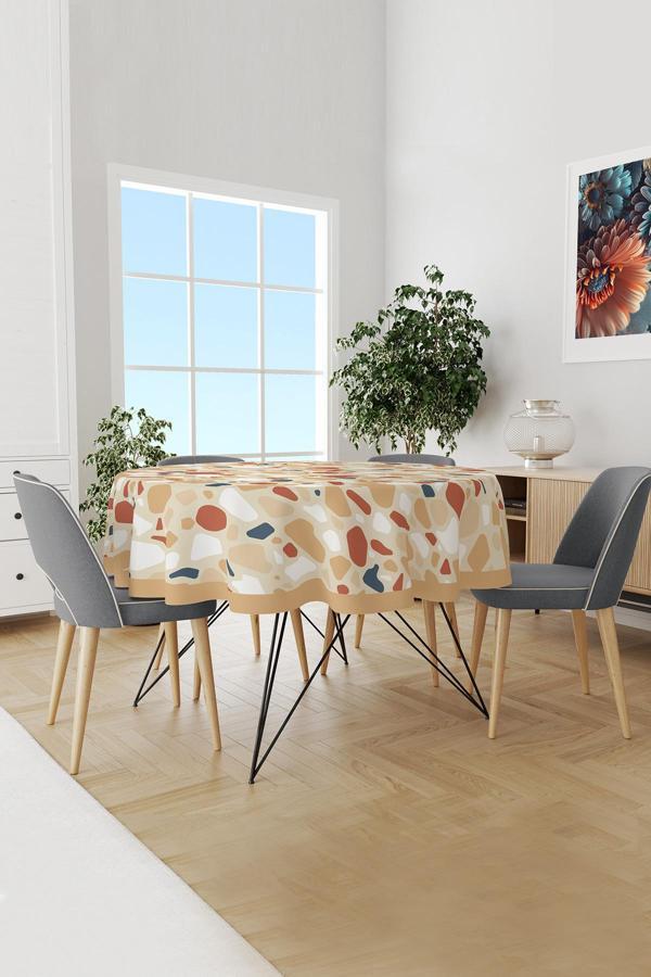 Moud'S West Stone Taş Desenli Yuvarlak Süet Dertsiz Masa Örtüsü - Image 1